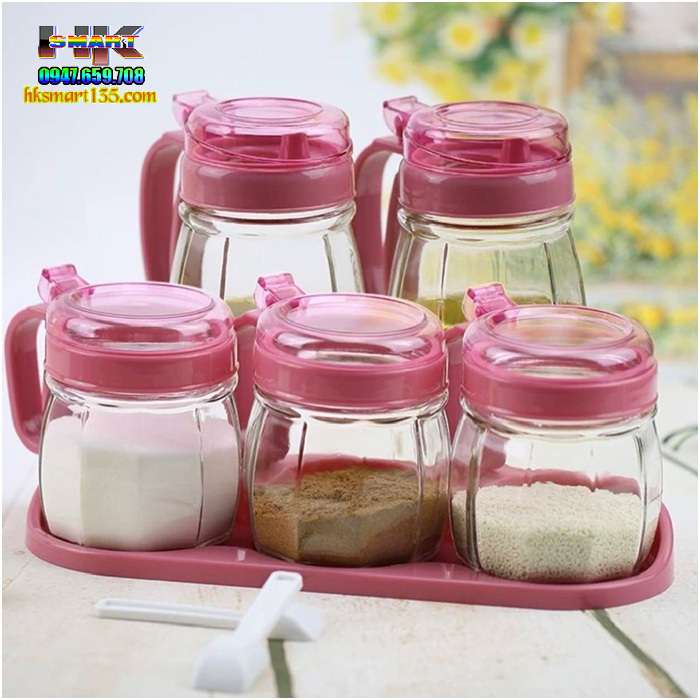 Set 5 lọ thủy tinh đựng gia vị tiện dụng