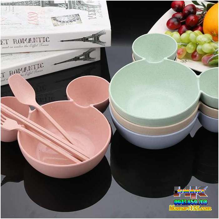 Set bát tập ăn dặm Micky chất liệu lúa mạch