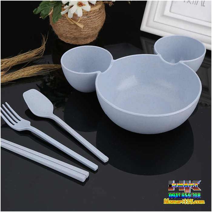 Set bát tập ăn dặm Micky chất liệu lúa mạch