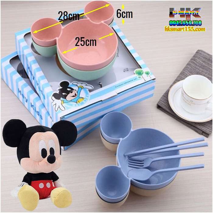 Set bát tập ăn dặm Micky chất liệu lúa mạch