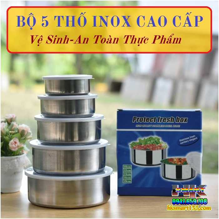 Bộ 5 thố Inox cao cấp nhiều kích cỡ