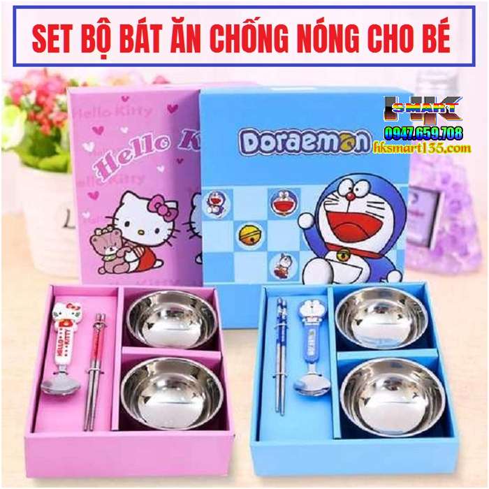 Bộ bát chống nóng hello kitty- doremon