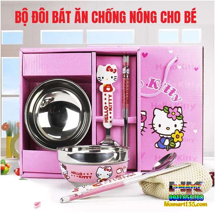 Bộ bát chống nóng hello kitty- doremon
