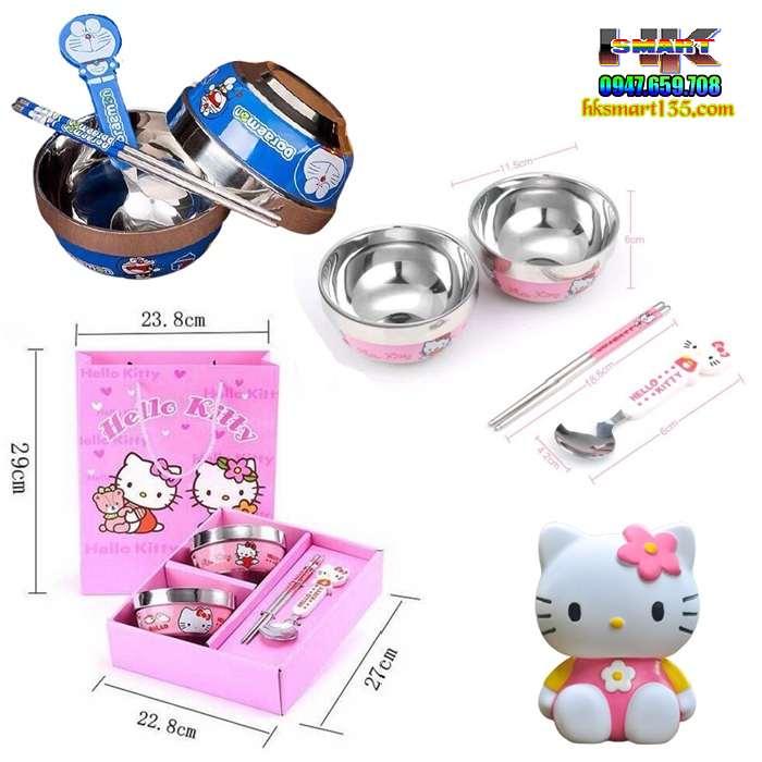 Bộ bát chống nóng hello kitty- doremon