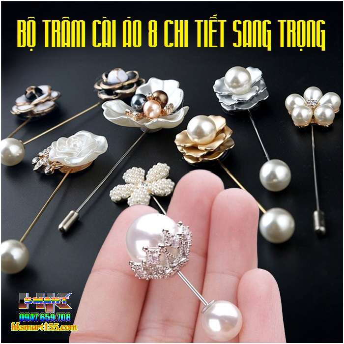 Set 8 trâm cài áo hoa cao cấp