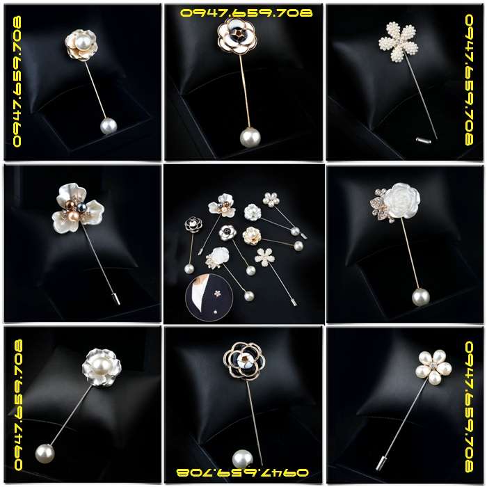 Set 8 trâm cài áo hoa cao cấp