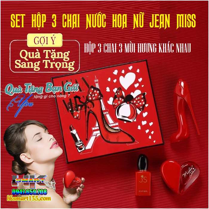 Set Hộp 3 Chai Nước Hoa Nữ Jean Miss Bộ Quà Tặng Cao Cấp Quyến Rũ Sang Trọng