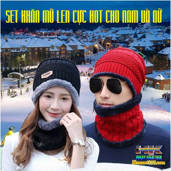 Set mũ len kèm khăn ống cho nam và nữ