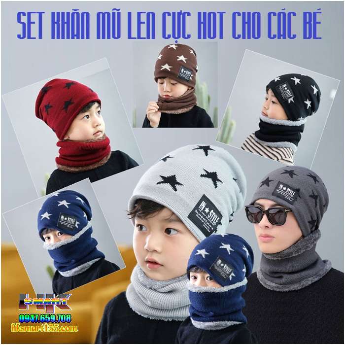 Set mũ len kèm khăn cho