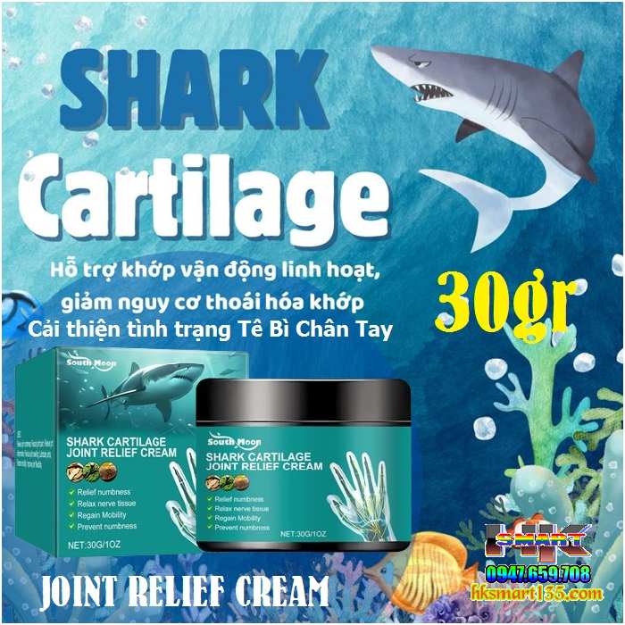 Shark Cartilage Joint Relief Cream 30gr- Kem Sụn Cá Mập Giảm Đau Khớp, Giảm Tê Bì Tay Chân, Thư Giãn Mô Thần Kinh