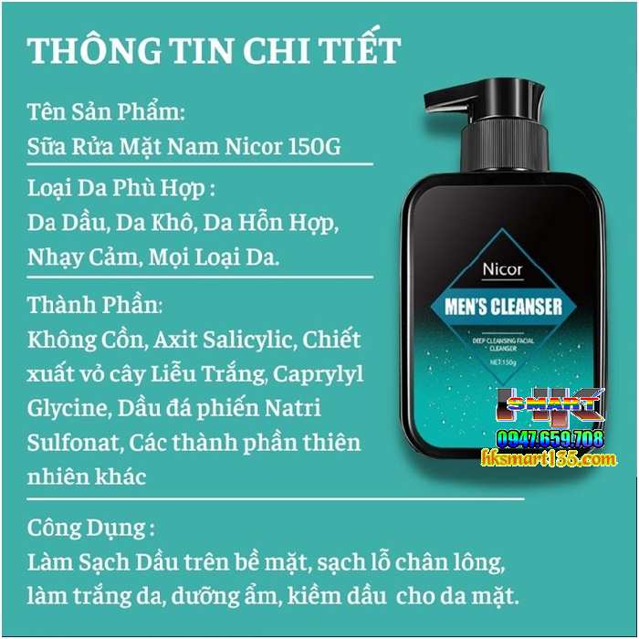 Sữa Rửa Mặt Nam Nicor 150g Trắng Da Sạch Mụn kiểm Soát Dầu Và Làm Sạch Sâu