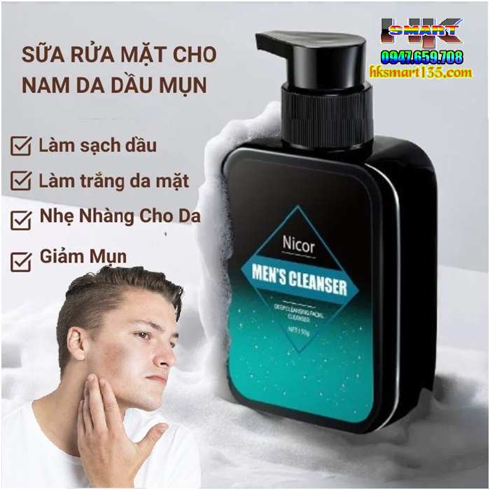 Sữa Rửa Mặt Nam Nicor 150g Trắng Da Sạch Mụn kiểm Soát Dầu Và Làm Sạch Sâu
