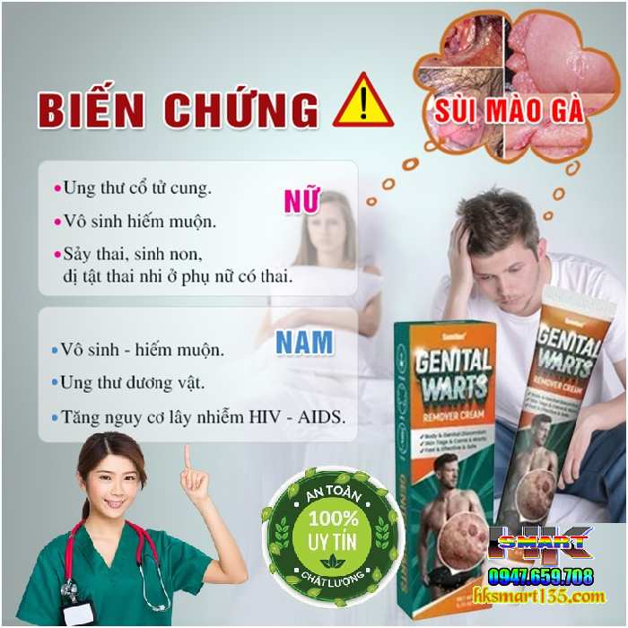 Genital Warts Sumifun- Kem Bôi Da Liễu Nẫm Ngứa Vùng Sinh Dục Do Mụn Sùi Mào Gà nhiễm Hp