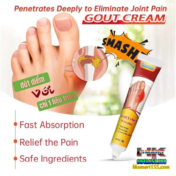 Kem Thoa Giảm Sưng Đau Gout, Xẹp Tophi Sumifun Gout Relief Cream 20gr