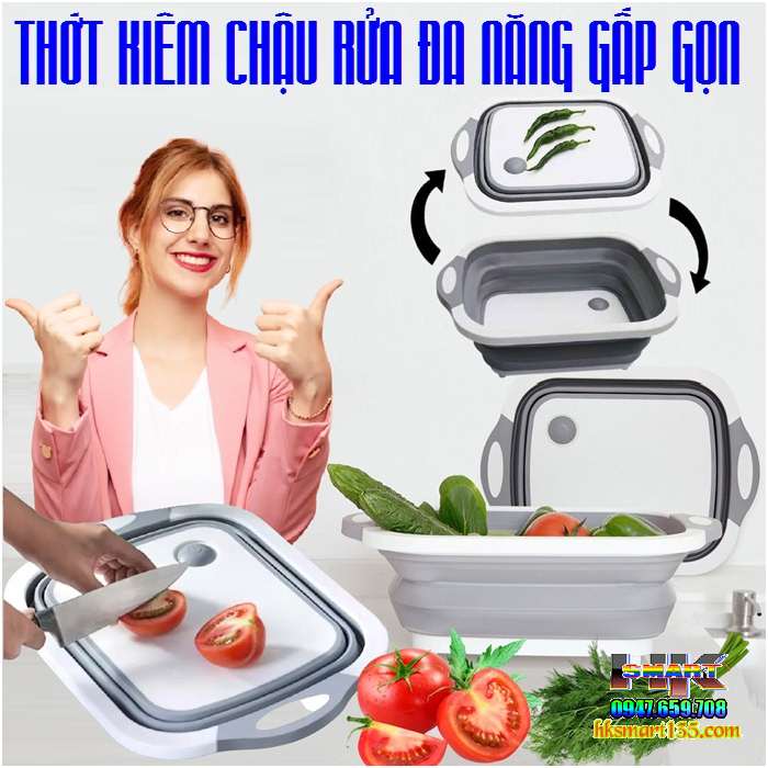 Thớt chậu rổ đa chức năng gấp gọn thông minh