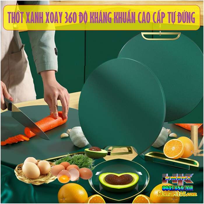 Thớt nhựa xanh xoay 360 độ kháng khuẩn cao cấp tự đứng