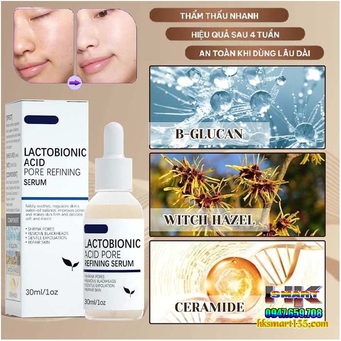 Tinh Chất Sửa Chữa Thu Nhỏ Lỗ Chân Lông, Dưỡng Ẩm Nuôi Dưỡng Da Mặt Mềm Mịn- Lactobionic Hyaluronic Acid 30ml