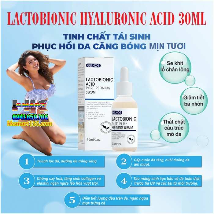 Tinh Chất Sửa Chữa Thu Nhỏ Lỗ Chân Lông, Dưỡng Ẩm Nuôi Dưỡng Da Mặt Mềm Mịn- Lactobionic Hyaluronic Acid 30ml