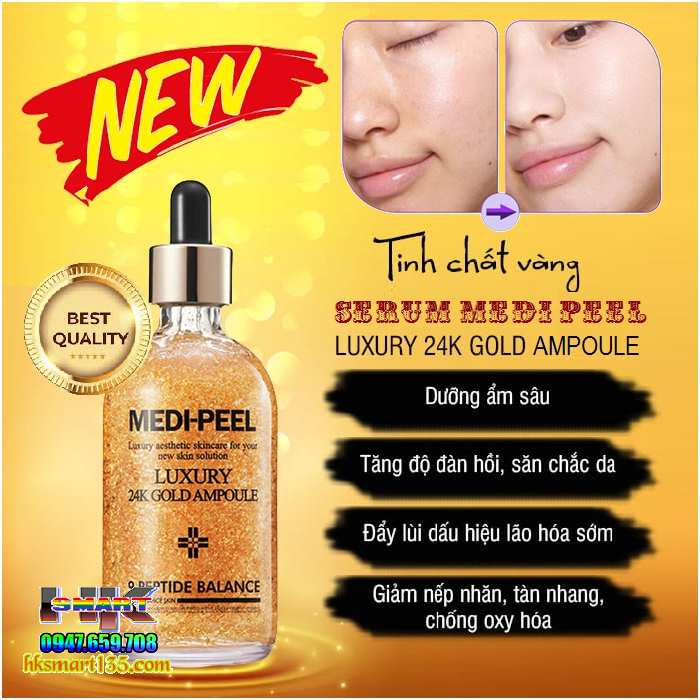 Serum Medi Peel Luxury 24k Gold Ampoule 30ml, tinh chất làm trắng da, giúp da căng bóng, ngăn ngừa lão hoá