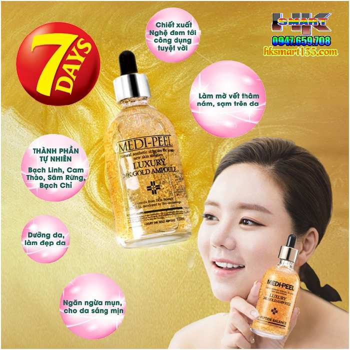 Serum Medi Peel Luxury 24k Gold Ampoule 30ml, tinh chất làm trắng da, giúp da căng bóng, ngăn ngừa lão hoá