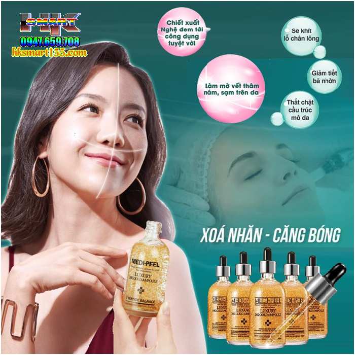Serum Medi Peel Luxury 24k Gold Ampoule 30ml, tinh chất làm trắng da, giúp da căng bóng, ngăn ngừa lão hoá