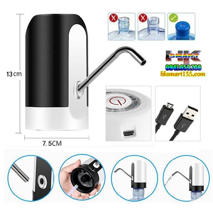 Vòi Bơm Hút Bình Nước Bình Rượu Tự Động Tích Điện Sạc USB