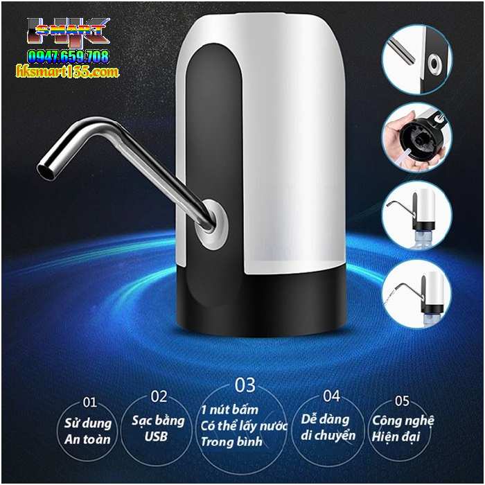 Vòi Bơm Hút Bình Nước Bình Rượu Tự Động Tích Điện Sạc USB