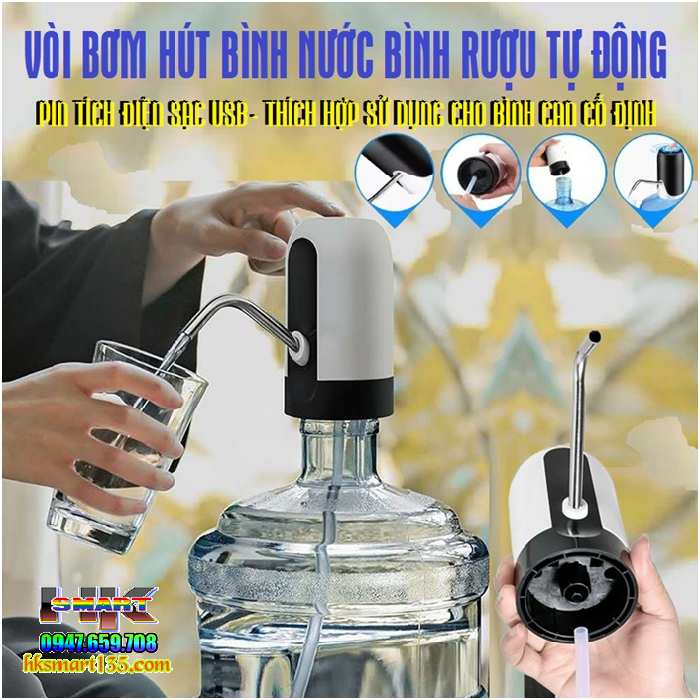 Vòi Bơm Hút Bình Nước Bình Rượu Tự Động Tích Điện Sạc USB