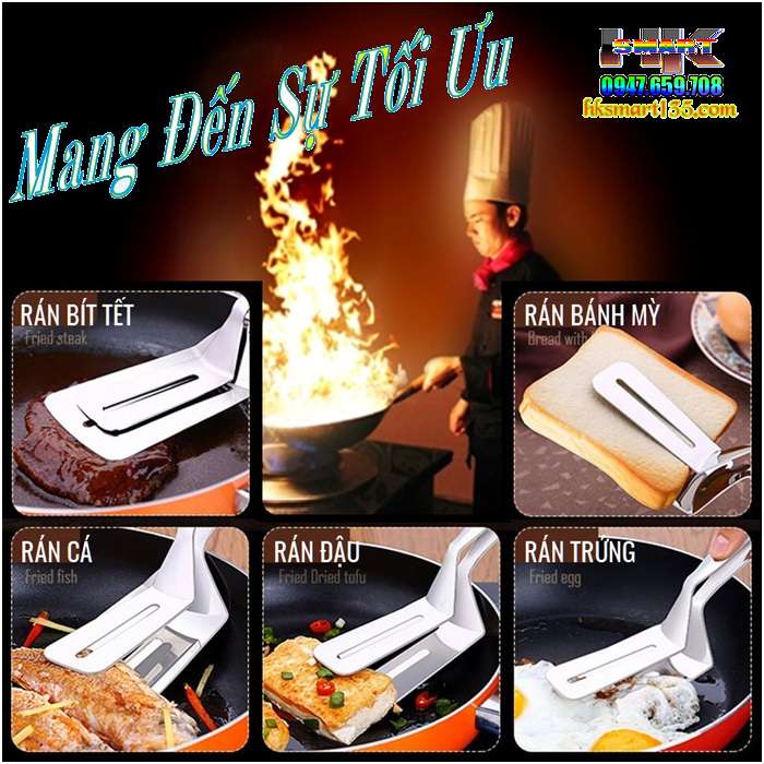 Xẻng Inox Kẹp Gắp Nóng Đồ Chiên-Rán-Nường