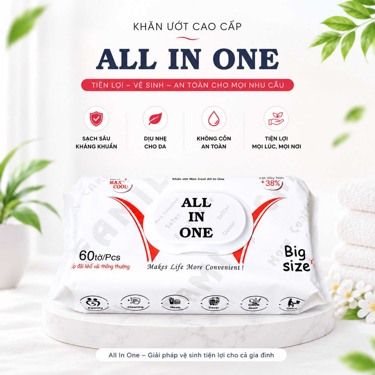 ALL IN ONE, Big Size (60 tờ),không hương