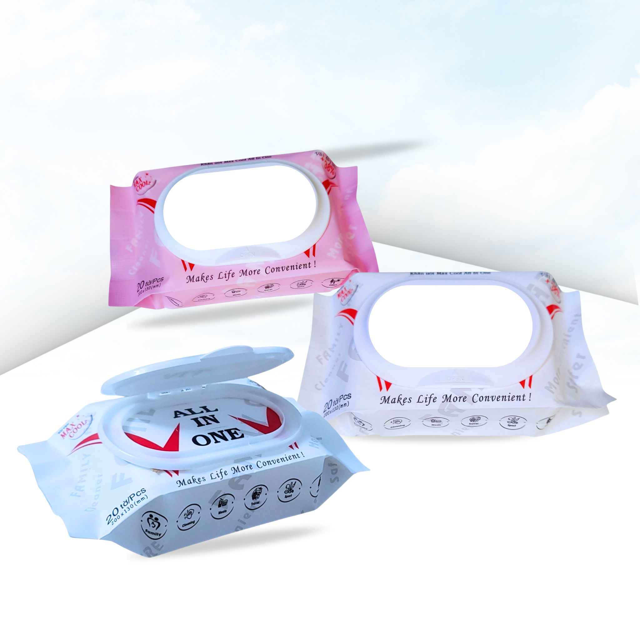 Khăn ướt 20 tờ dán Decal theo yêu cầu bao bì có sẵn
