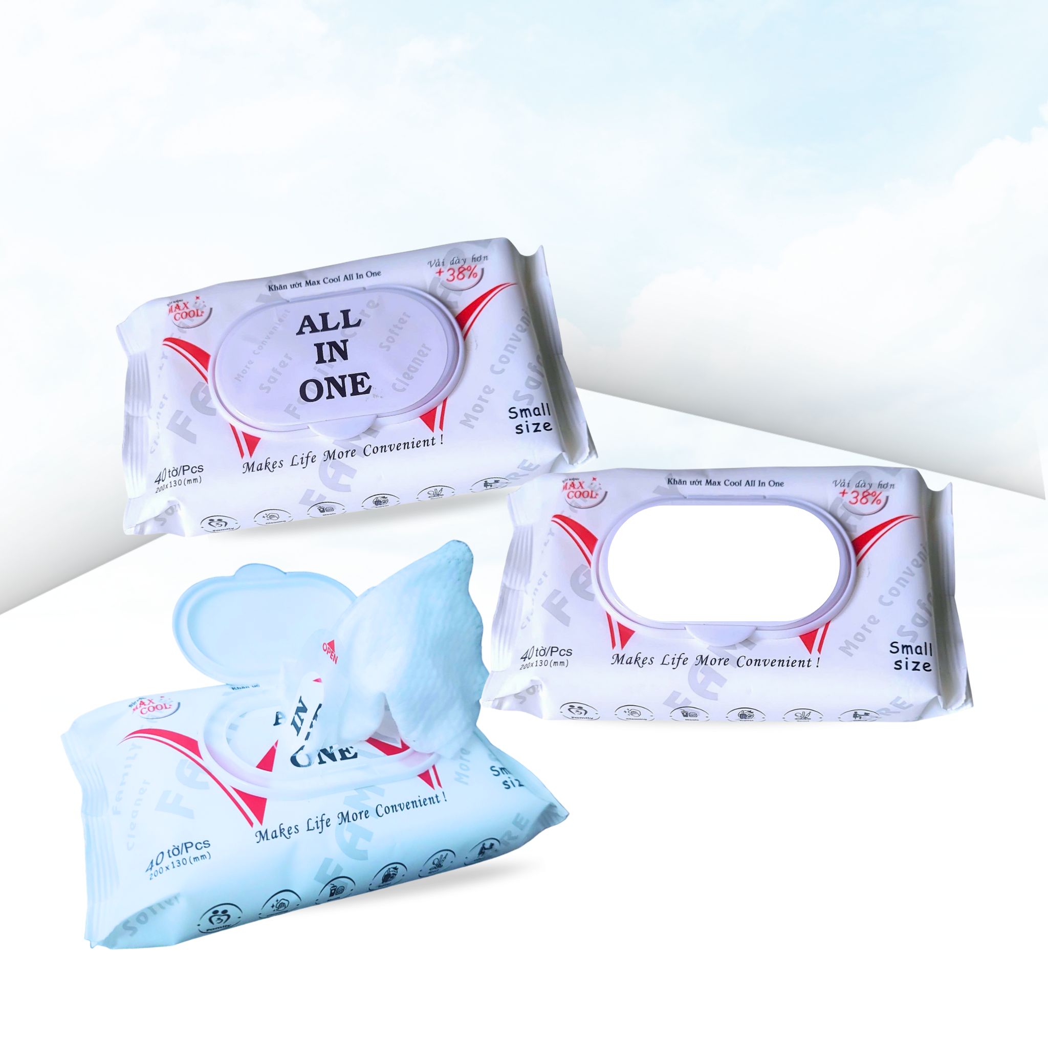 Khăn ướt 40 tờ dán Decal theo yêu cầu bao bì có sẵn