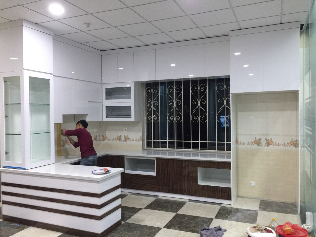 thi công tủ bếp Acrylic An Cường không đường line tại Hà Đông