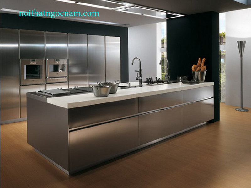 Mẫu tủ bếp inox laminate An Cường thiết kế bàn đảo độc lập