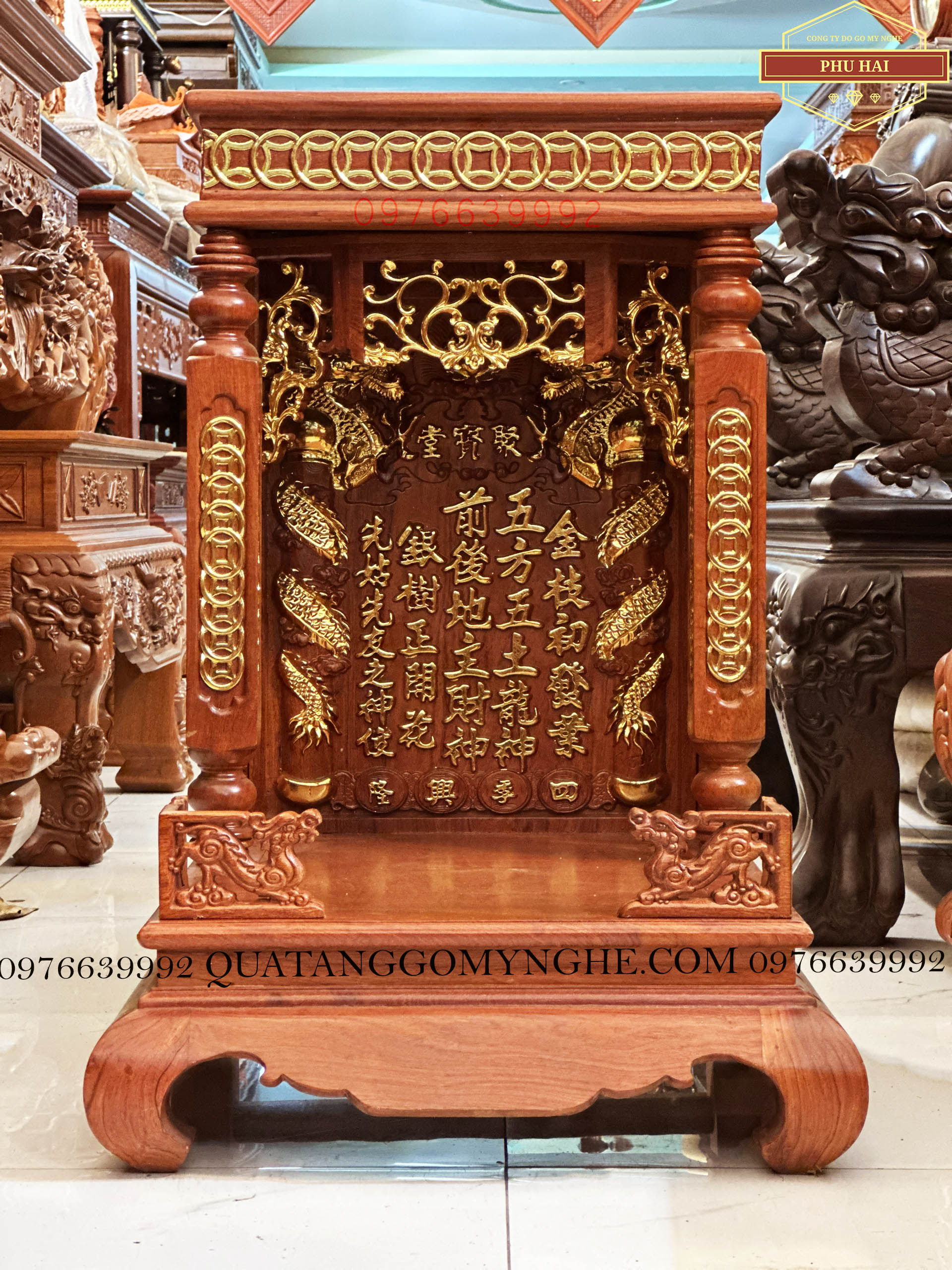 Bàn Thờ Thần Tài Gỗ Dát Vàng