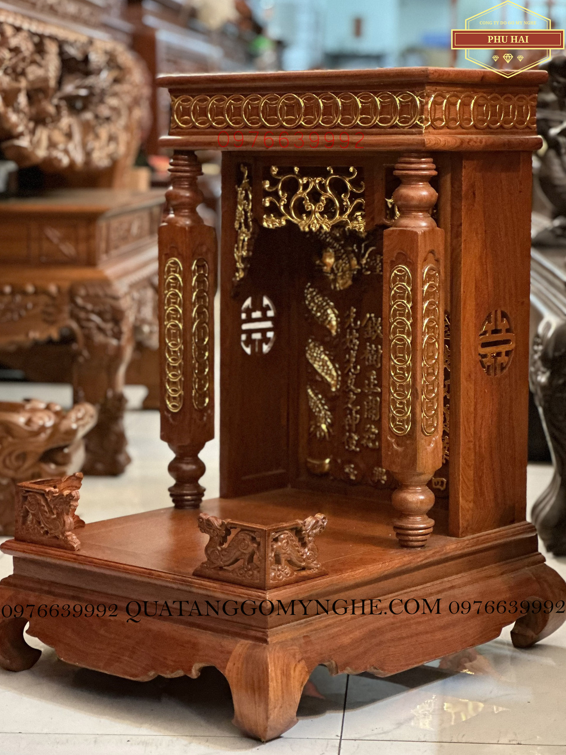 Bàn Thờ Thần Tài Gỗ Dát Vàng