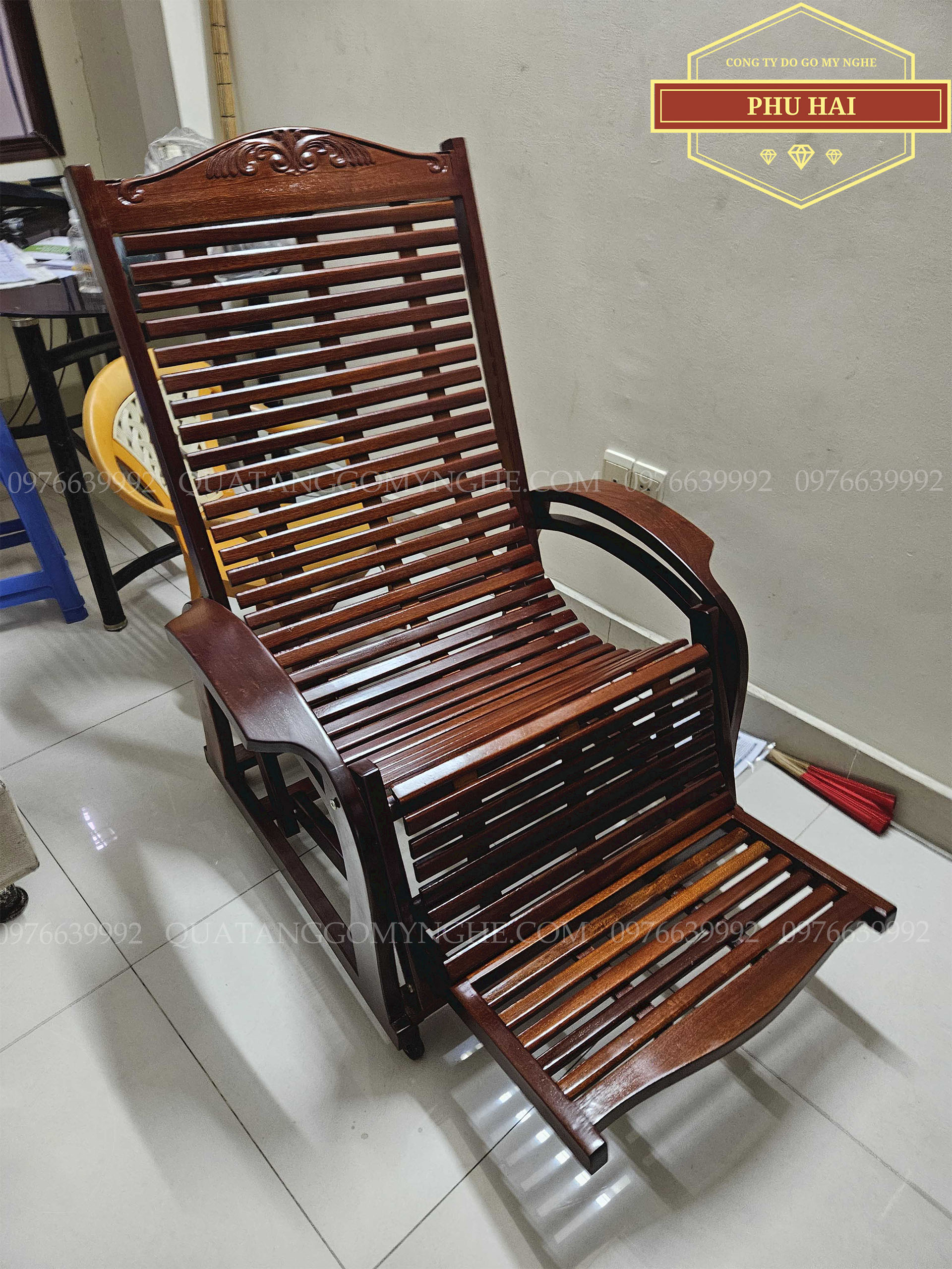 Ghế lười gỗ tự nhiên 3 dây loại to