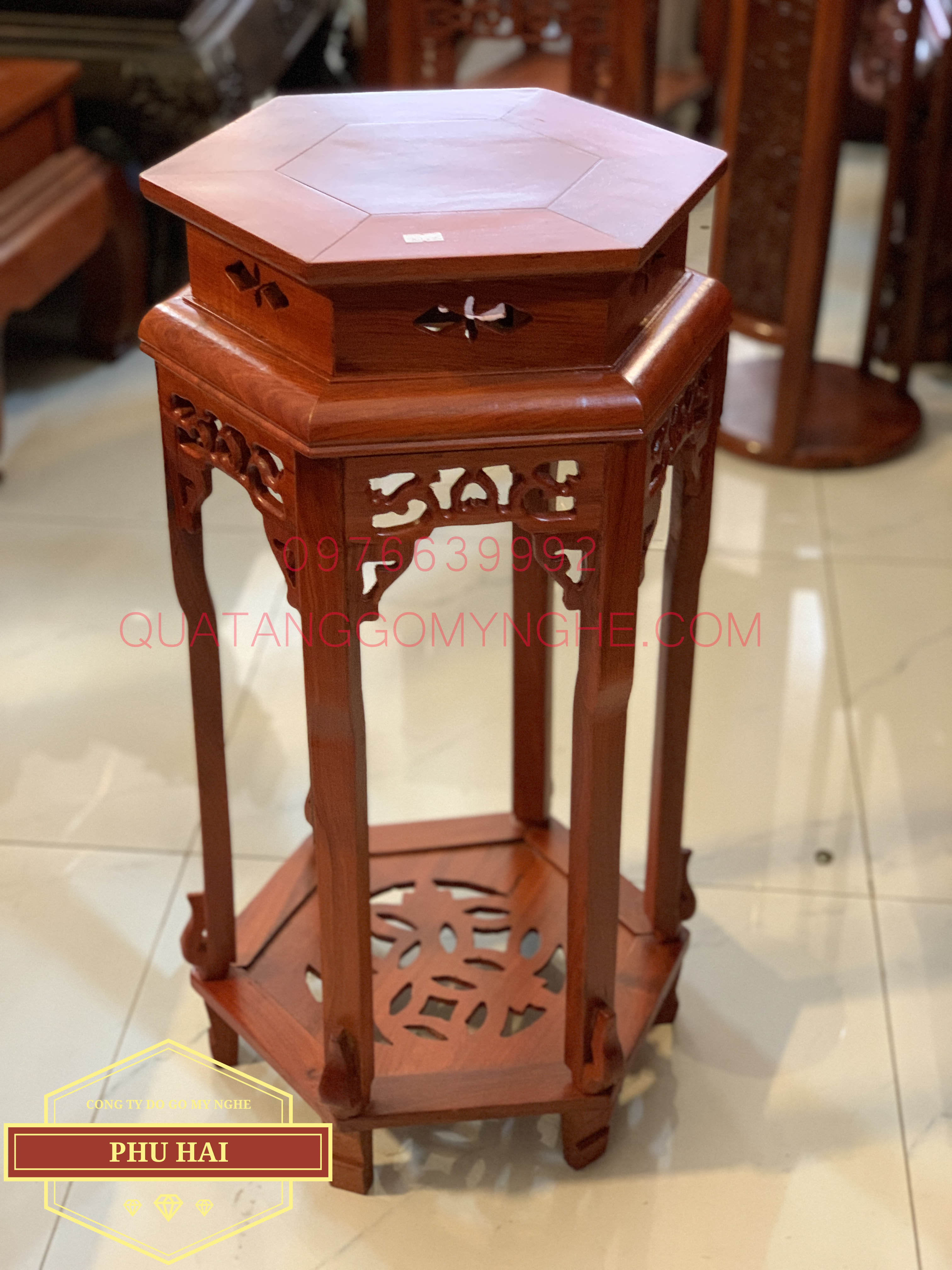 Đôn gỗ mặt lục giác cao 70 x 35 - DG23