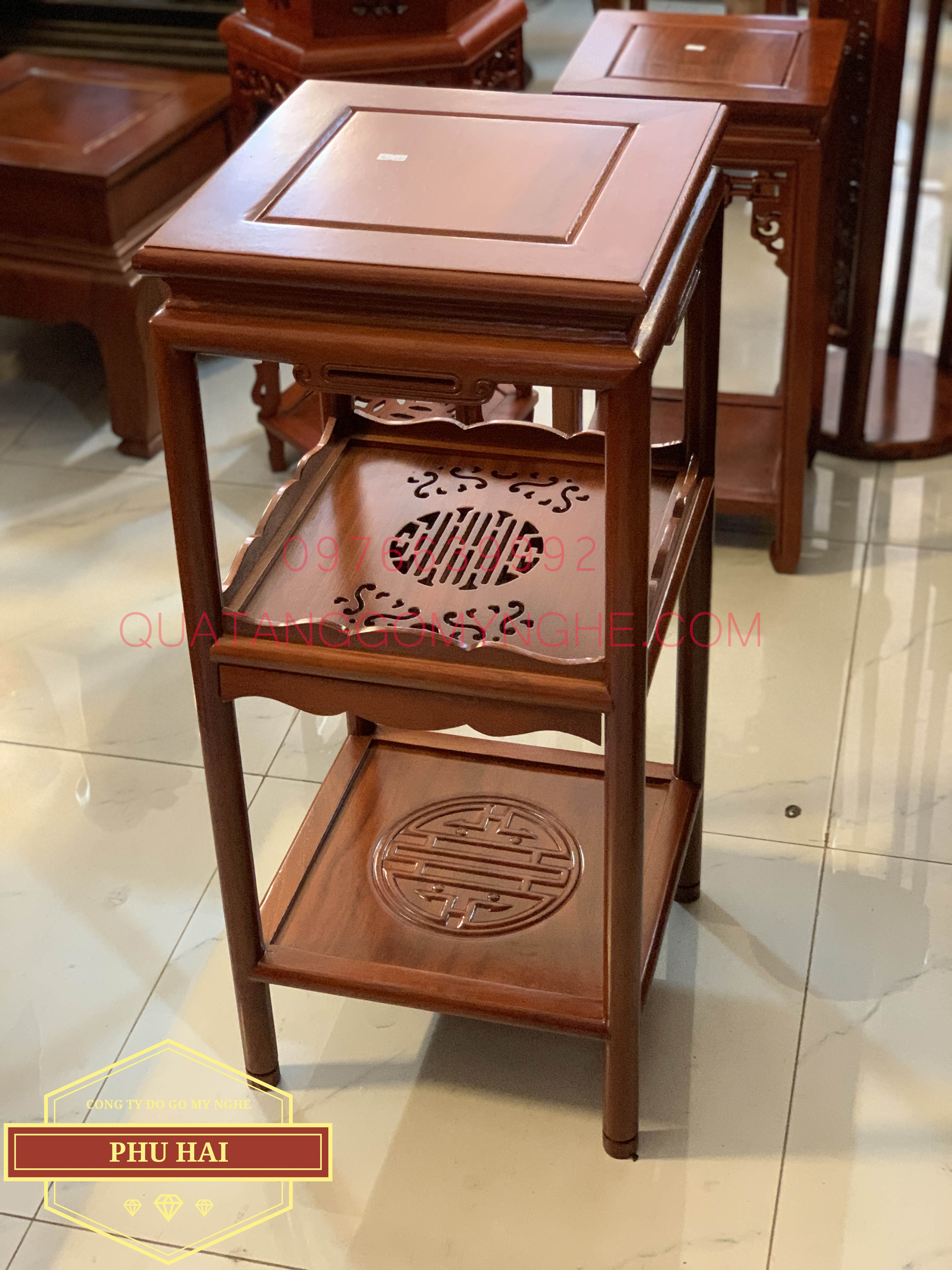Đôn gỗ bàn trà ba tầng cao 80 x 35 - DG25