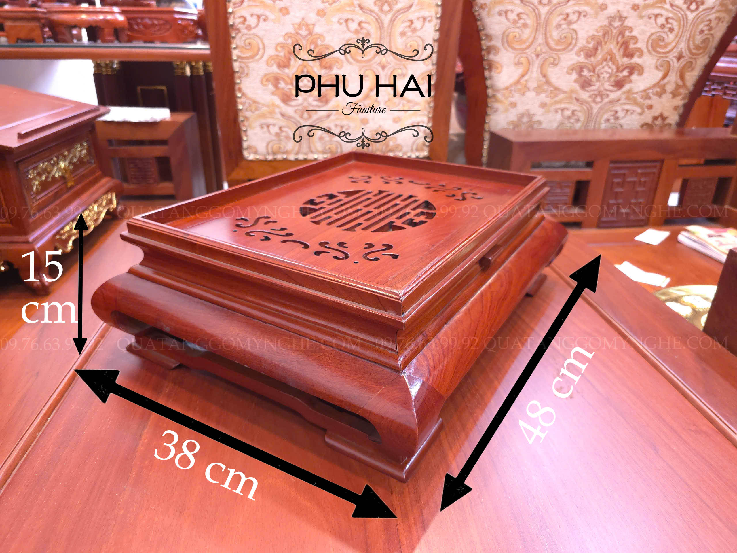 Khay Trà Chân Cong Gỗ Hương 48 x 38 cao 15cm