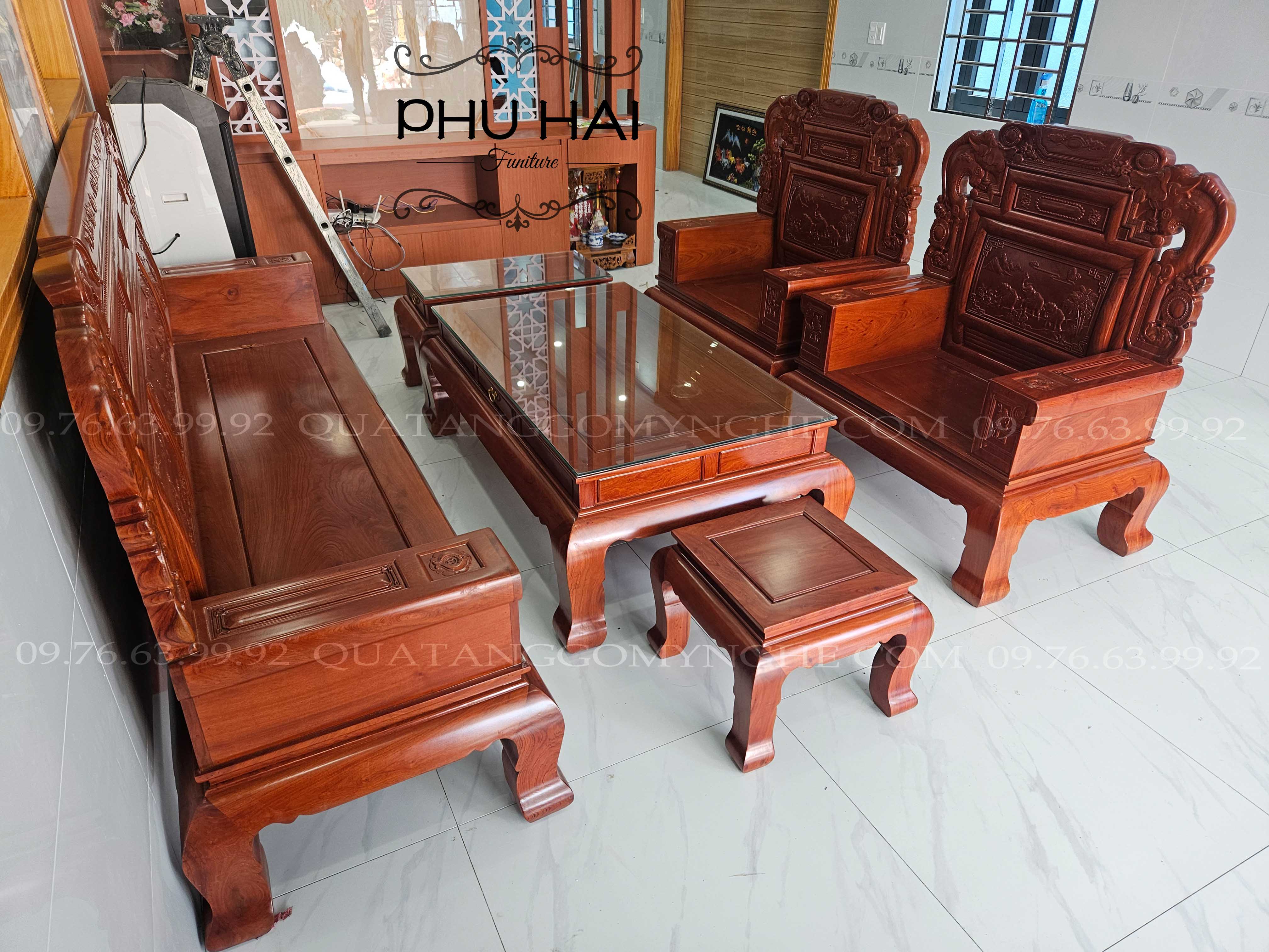 Bộ Bàn Ghế Gỗ Hương Trương Voi 6 Món