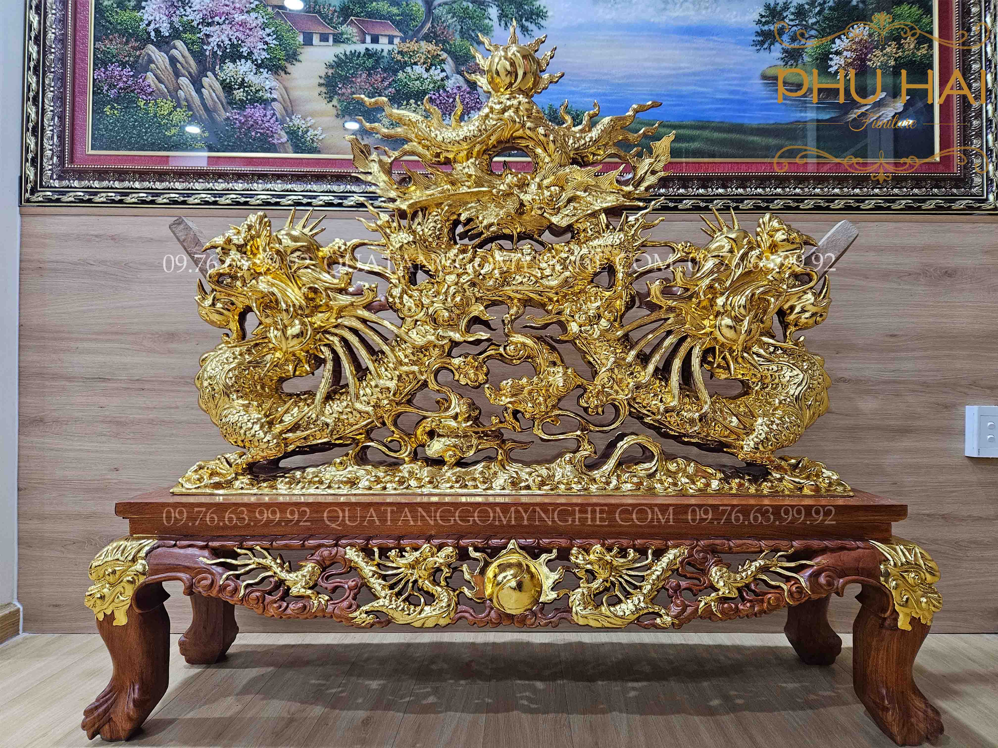 Giá Để Ngà Đục Tứ Linh Dát Vàng