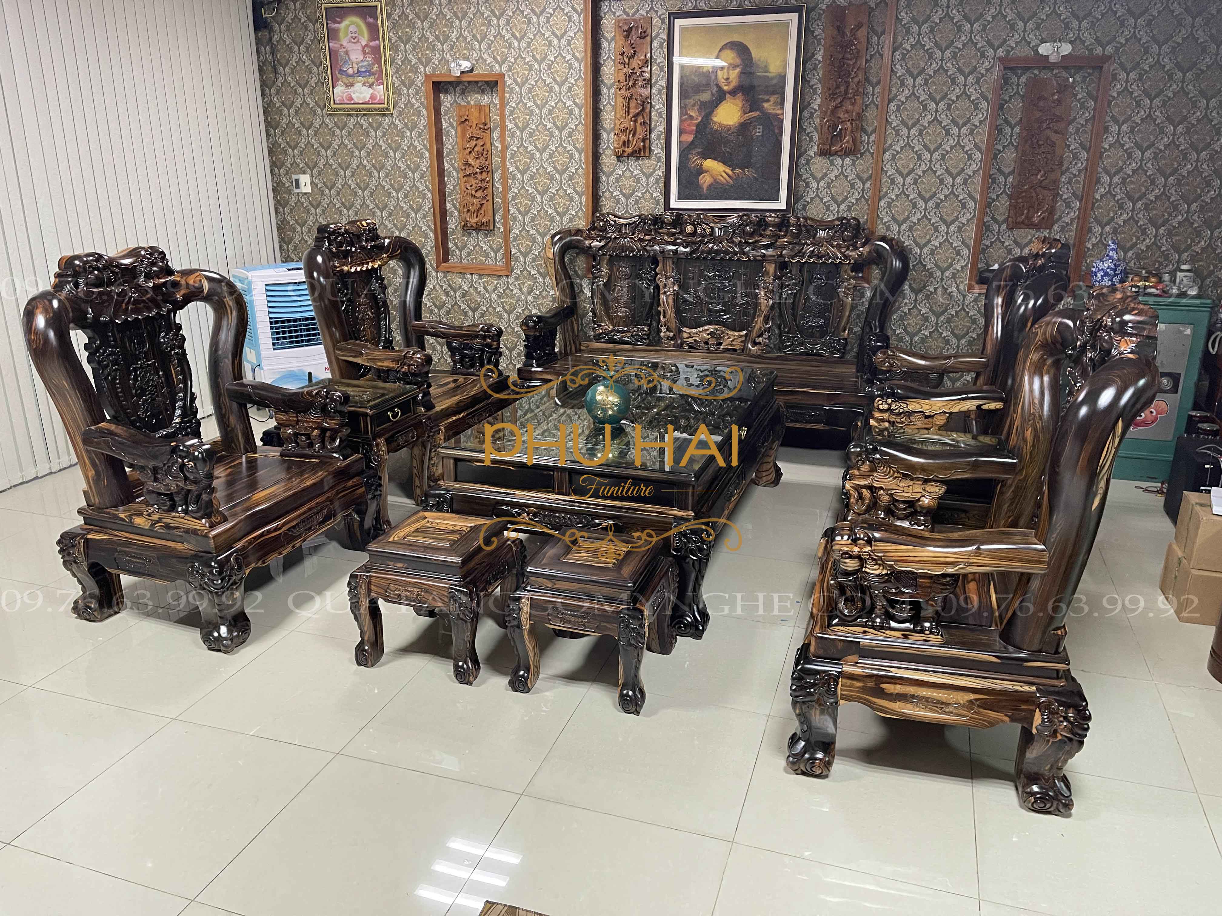 Bộ Bàn Ghế Gỗ Mun 10 Món Cao Cấp