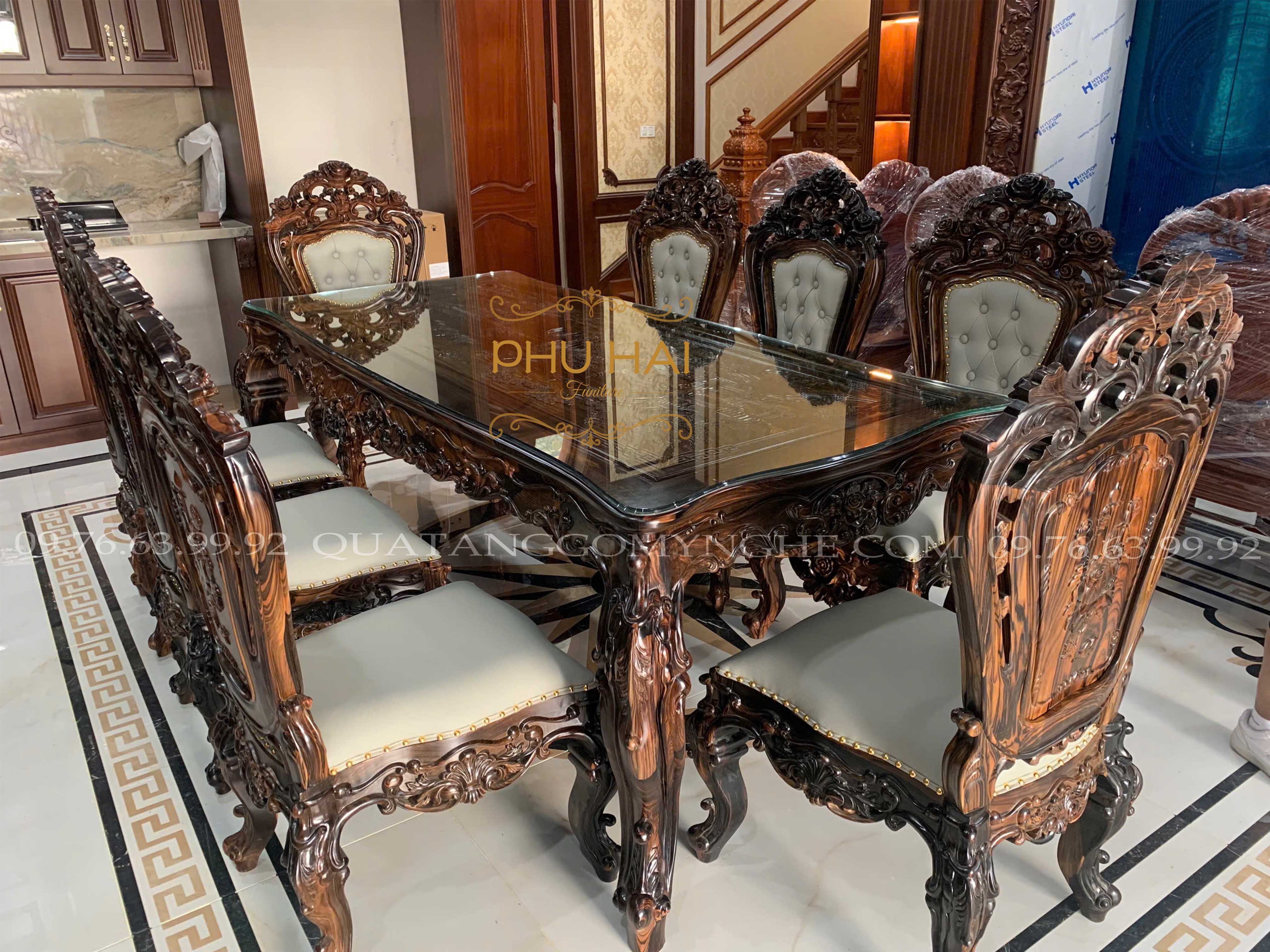 Bộ Bàn Ăn 8 Ghế Gỗ Mun Sang Trọng Đẳng Cấp