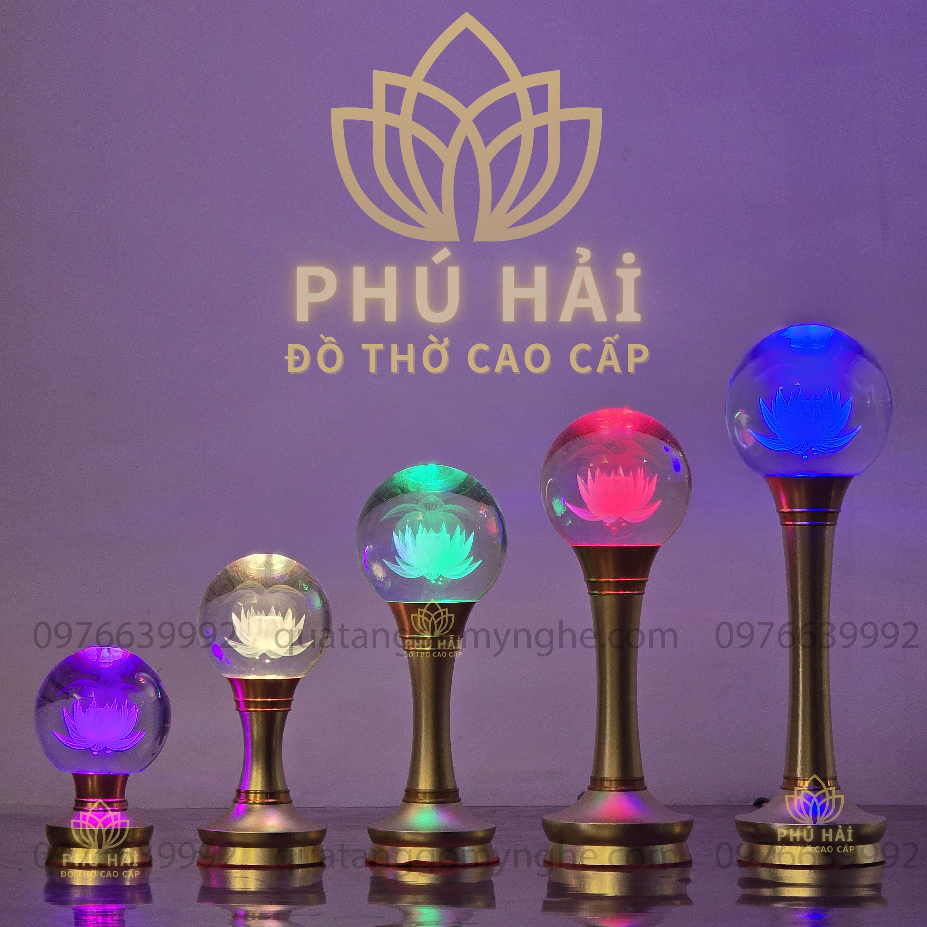 Đèn Thờ Pha Lê Cầu Hoa Sen Cao Cấp -  Cao 13 18 23 27 31cm