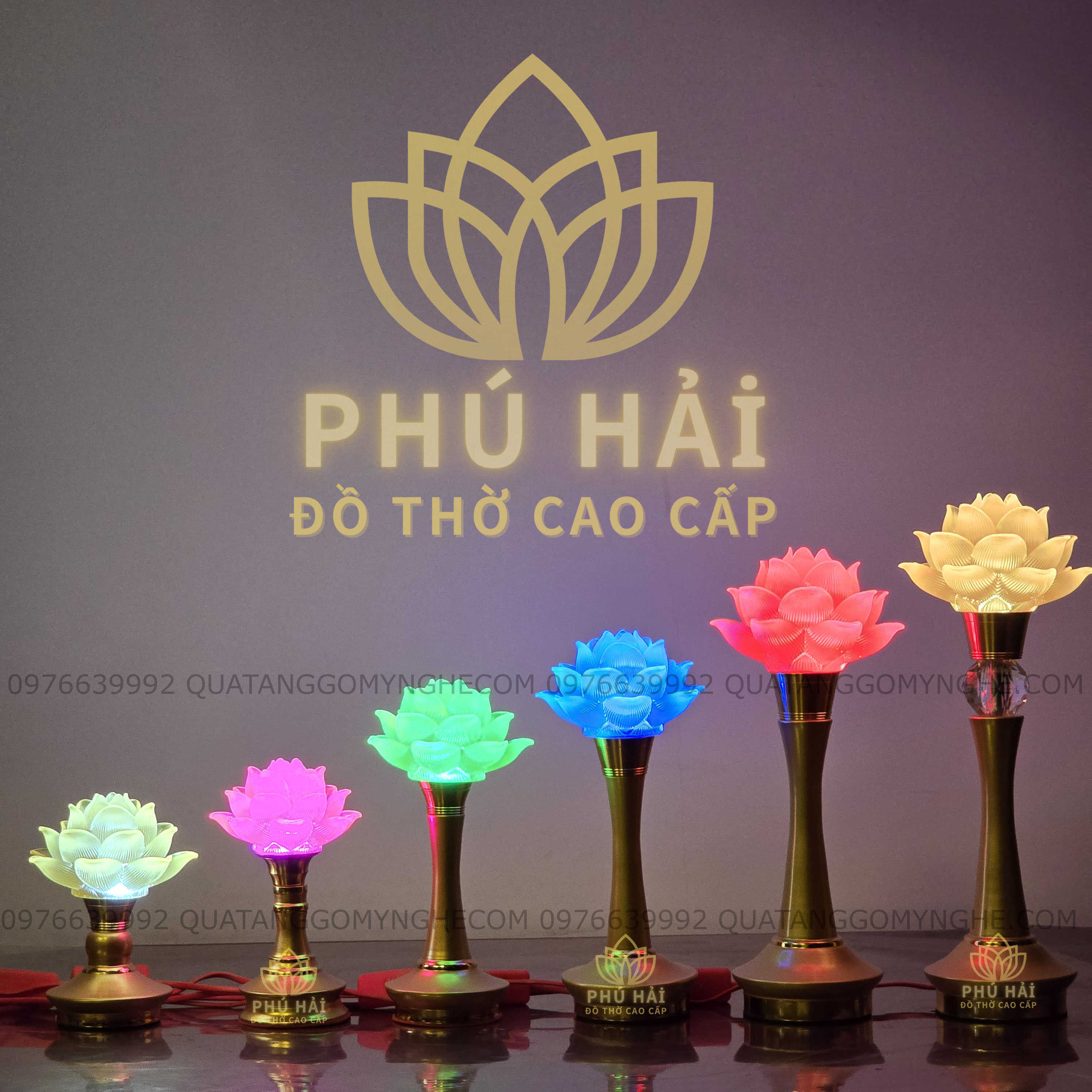 Đèn Thờ 1 Bông Hoa Sen Lưu Ly Chân Hợp Kim HCM Hỏa Tốc