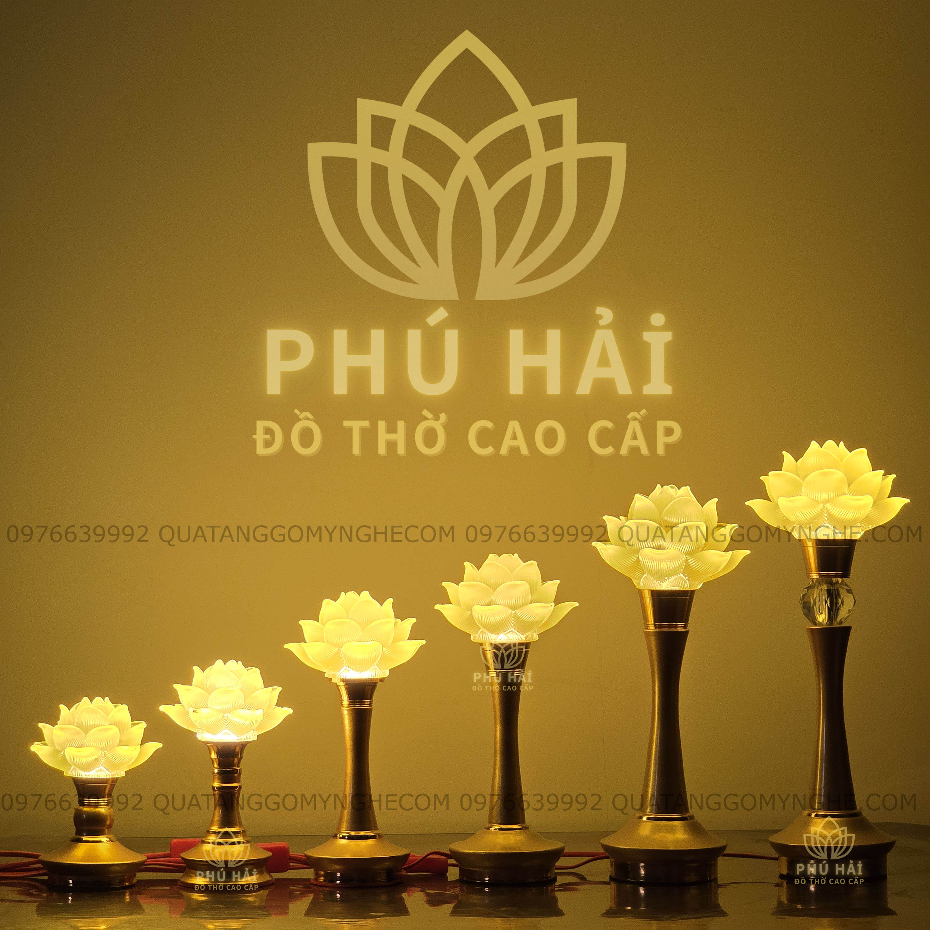 Đèn Thờ 1 Bông Hoa Sen Lưu Ly Chân Hợp Kim HCM Hỏa Tốc