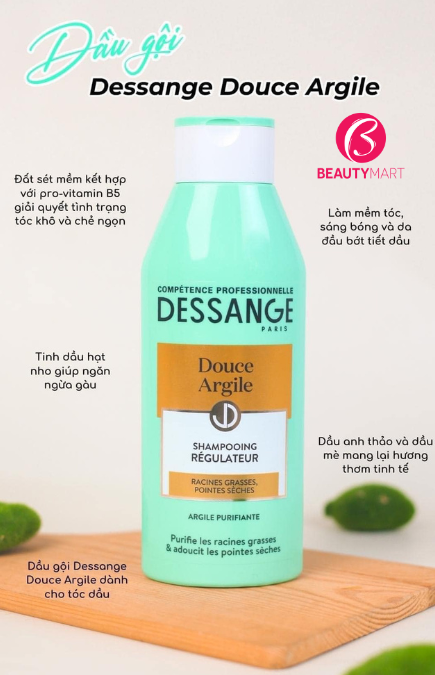 Dầu Gội Dessange Douce Argile Xanh Cho Tóc Dầu 250ML Pháp