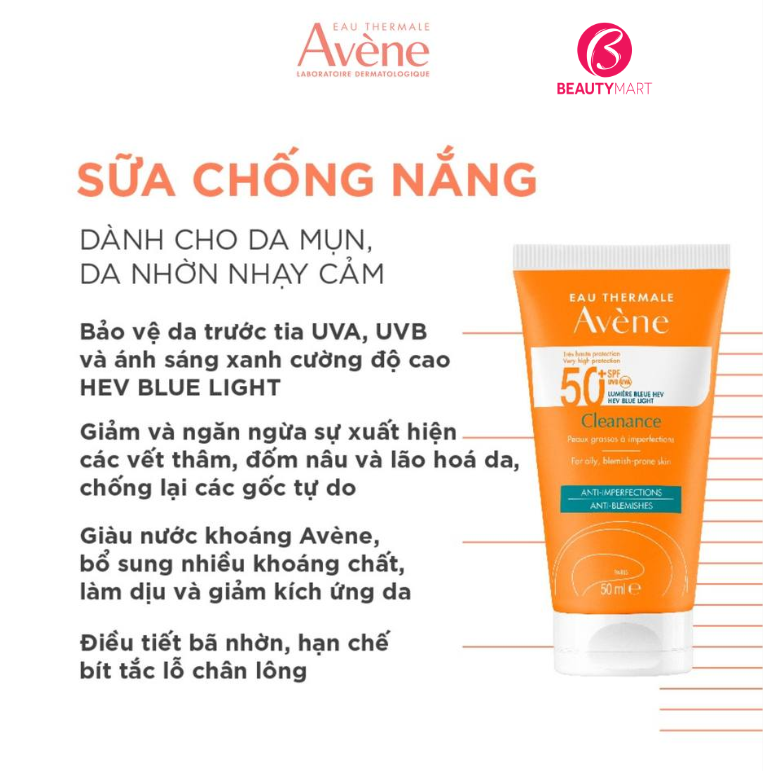 Kem Chống Nắng Avène Cleanance SPF50+ Cho Da Dầu Mụn 50ml (Mẫu mới)