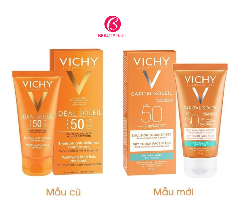 Kem Chống Nắng Vichy Dry Touch Face Fluid SPF50 Cho Da Dầu 50ml mẫu cũ  và mẫu mới